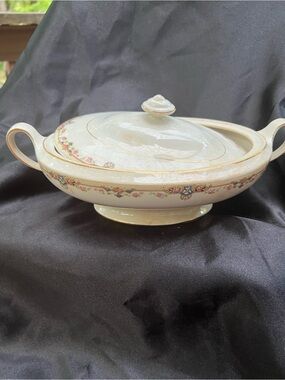 Vintage Cream Covered Serving Tureen with Delicate Floral Trim